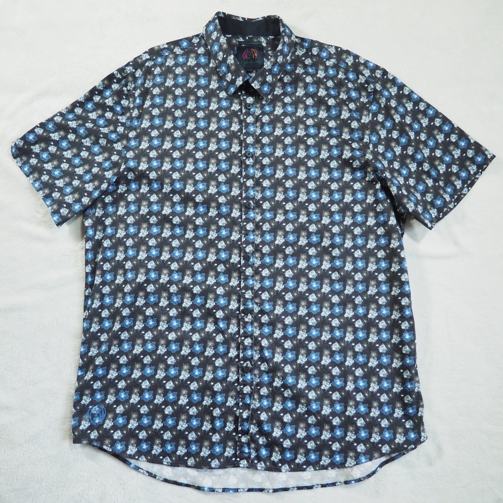 John Lennon Sz XXL Men's Short Sleeve Casual Button-Down Shirt - Blue Floral
